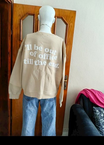 Diğer Bej Denim Kadın Sweatshirt, Salaş Kesim, Uzun Kollu