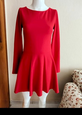 Kırmızı Mini Uzun Kollu Elbise - Görsel 2