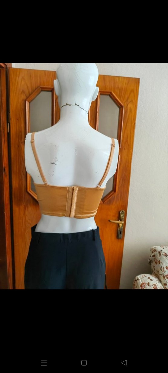 Dantelli Bej Saten Straplez Büstiyer - Görsel 3