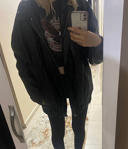 Diğer Oversize uzun deri ceket