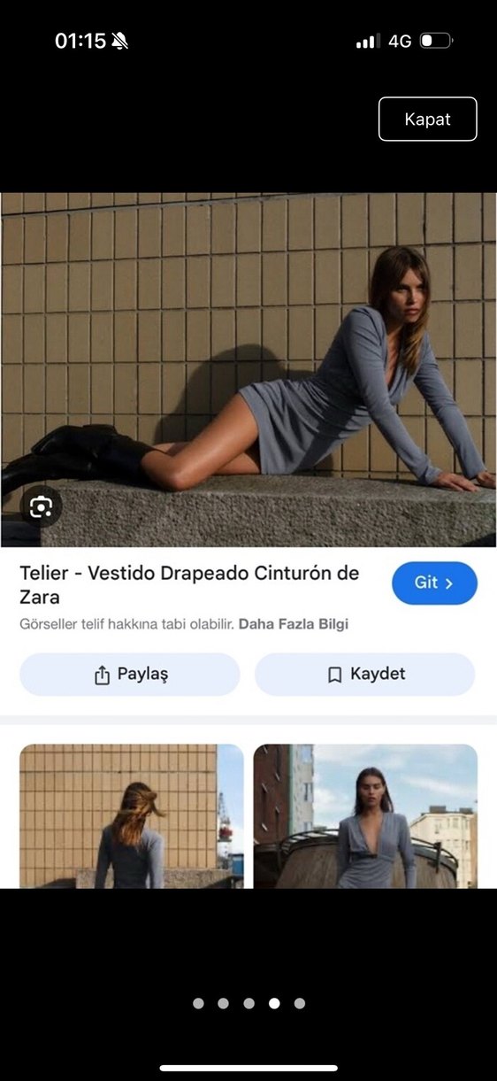 V Yaka Kemerli Gri Mini Elbise - Görsel 4