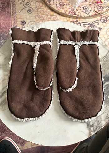 Kahverengi Süet Kadın Eldiveni içi pamuklu - Görsel 2