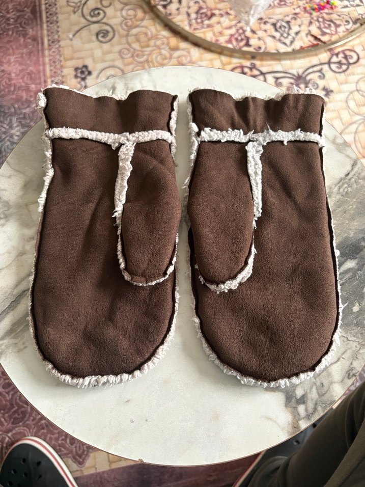 Kahverengi Süet Kadın Eldiveni içi pamuklu - Görsel 2