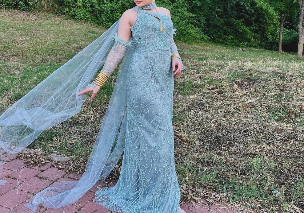 Boncuk İşlemeli Uzun Abiye Elbise - Görsel 4