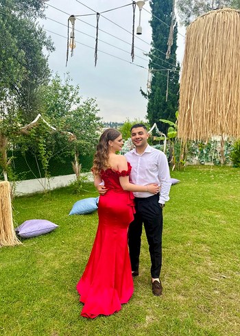 Kırmızı Straplez Uzun Elbise - Görsel 6