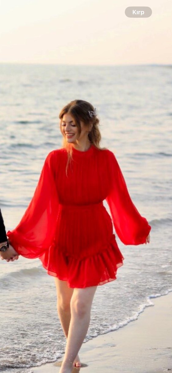 Kırmızı Bohem Mini Elbise - Görsel 4