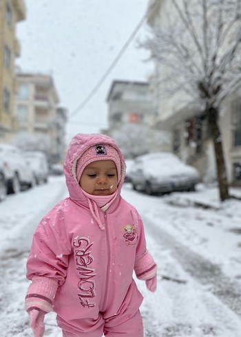 Pembe Bebek Kız Tulum Kürklü Kapüşonlu - Görsel 6