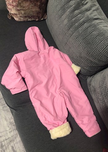Pembe Bebek Kız Tulum Kürklü Kapüşonlu - Görsel 3