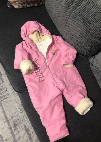Pembe Bebek Kız Tulum Kürklü Kapüşonlu - Görsel 2
