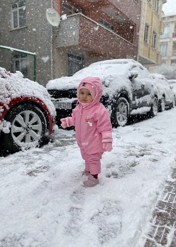 Pembe Bebek Kız Tulum Kürklü Kapüşonlu - Görsel 5