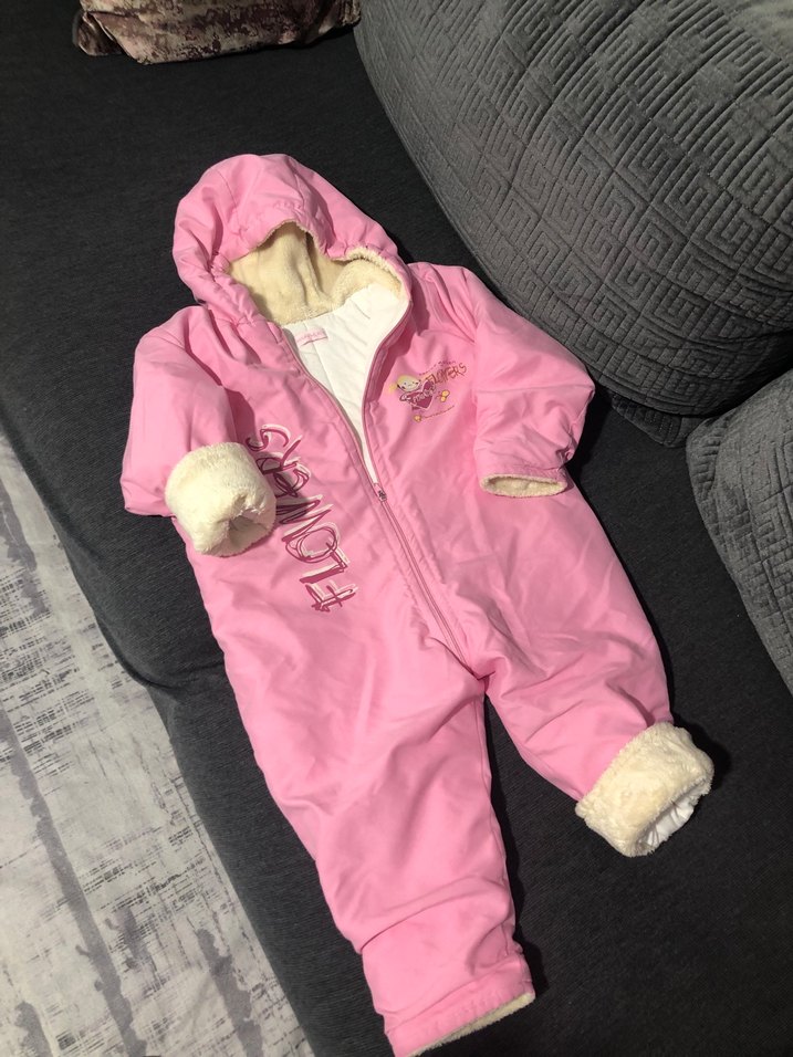 Pembe Bebek Kız Tulum Kürklü Kapüşonlu - Görsel 2