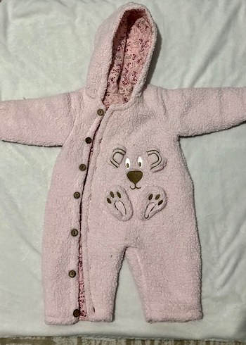 Kız Bebek Pembe Kürklü Nakışlı Tulum - Görsel 2