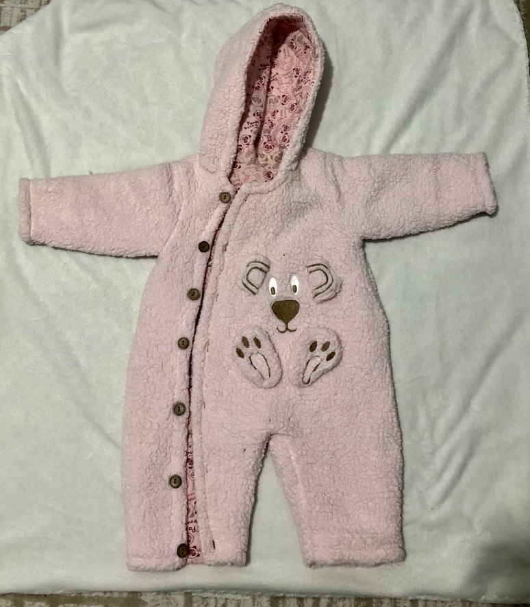 Kız Bebek Pembe Kürklü Nakışlı Tulum - Görsel 2