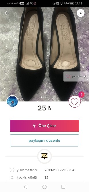 39 Beden Siyah topuklu. 