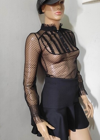 Gotik Siyah dantel bluz 