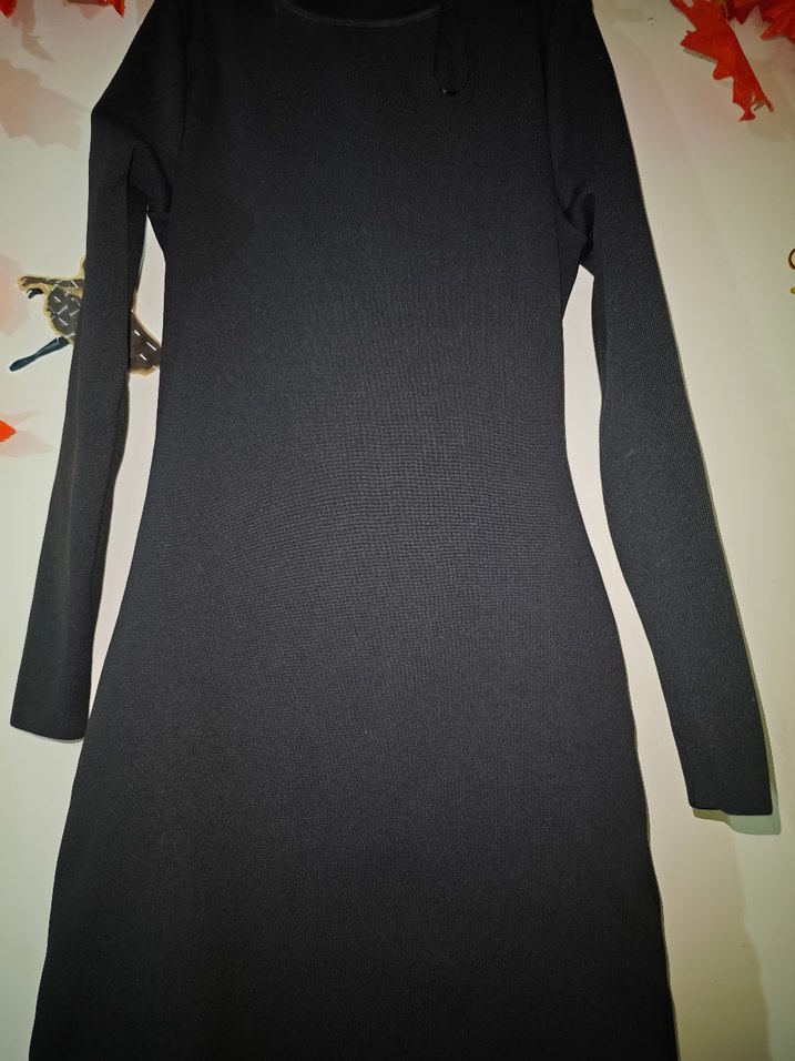 Siyah Uzun Kollu İnce Triko Elbise - Görsel 2