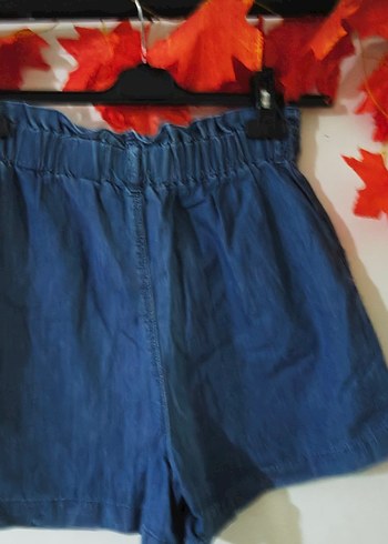 Kadın Mavi Kemerli Mini Denim Şort - Görsel 3