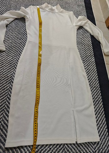 Beyaz Uzun Kollu Triko Kadın Elbise - Görsel 5