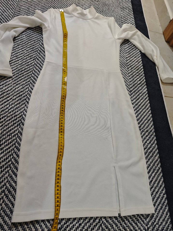 Beyaz Uzun Kollu Triko Kadın Elbise - Görsel 5