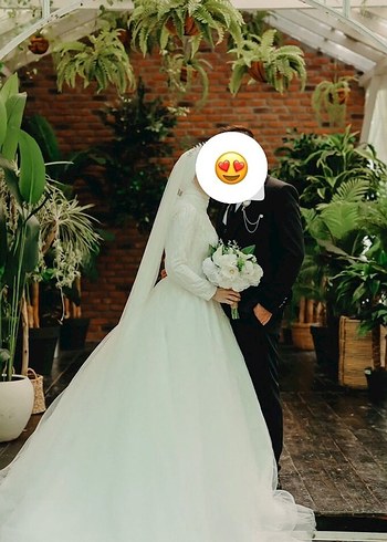 s Beden Uzun Kollu Yüksek Yakalı Beyaz Prenses Gelinlik