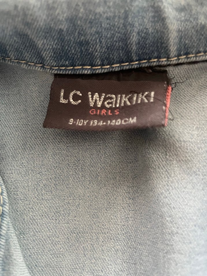 Düğmeli Mavi Denim kız çocuk Ceket - Görsel 3