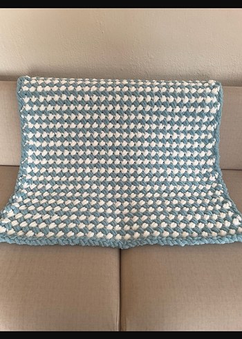 Mavi beyaz Kareli Örgü Çocuk Battaniyesi - Görsel 2