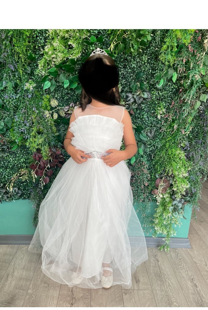 Beyaz Kemerli Kız Çocuk Abiye Elbise - Görsel 2