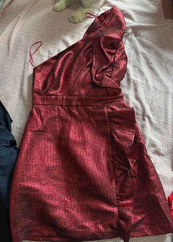 38 Beden Bordo Drapeli Midi Straplez Elbise