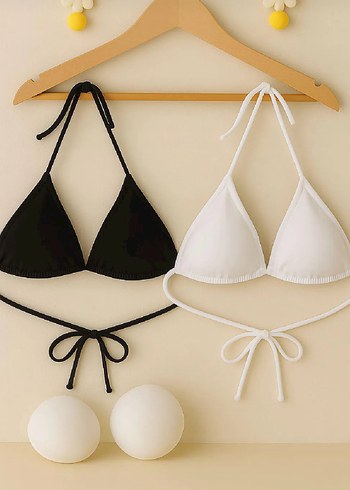 Minimalist Beyaz Bohem Bikini Üstü 2 adet