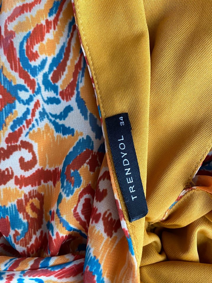 Bohem Çok Renkli Uzun Kollu V Yaka Elbise - Görsel 3