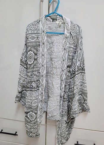 Bohem Gri Desenli Midi Kimono