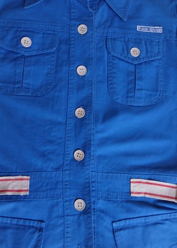 Vintage Mavi Düğmeli Kısa Kollu Denim Kadın Gömlek - Görsel 5