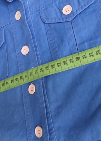 Vintage Mavi Düğmeli Kısa Kollu Denim Kadın Gömlek - Görsel 6