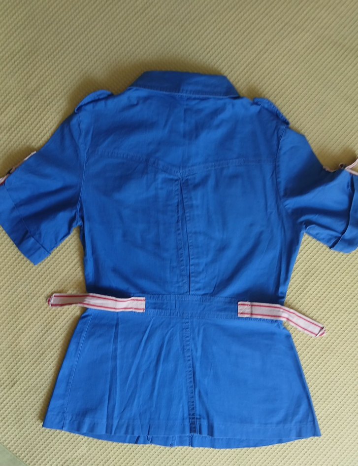 Vintage Mavi Düğmeli Kısa Kollu Denim Kadın Gömlek - Görsel 3