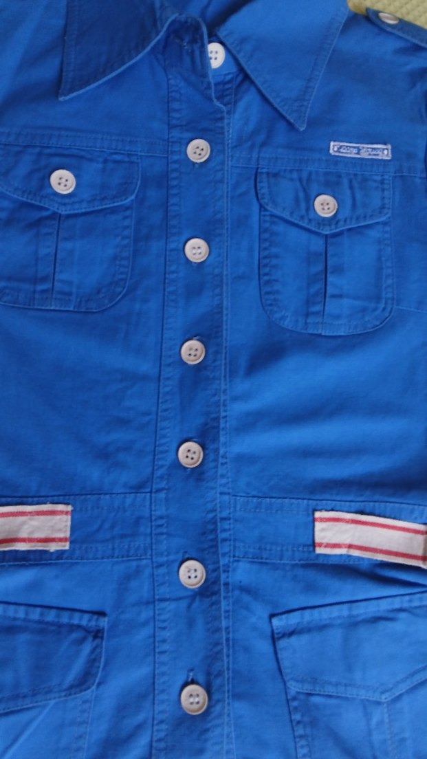 Vintage Mavi Düğmeli Kısa Kollu Denim Kadın Gömlek - Görsel 5