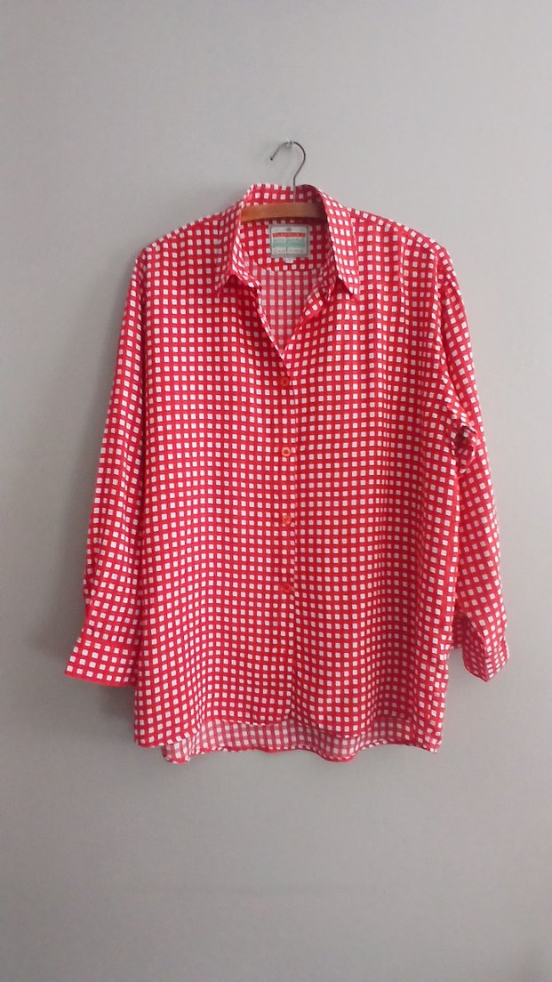Vintage GinFizz Marka Kırmızı Kareli Uzun Kollu Kadın Gömlek - Görsel 2