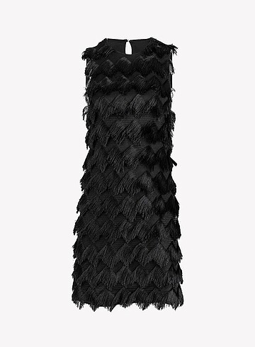 xs Beden siyah Renk Twist Siyah Püsküllü Elbise