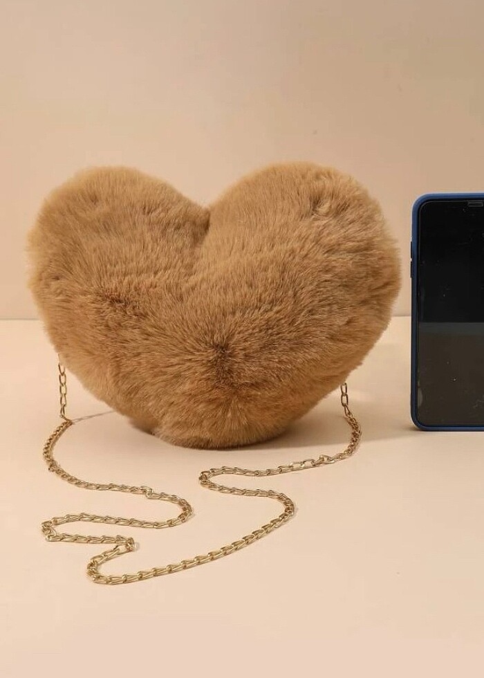 Peluş kalp çanta - Görsel 4