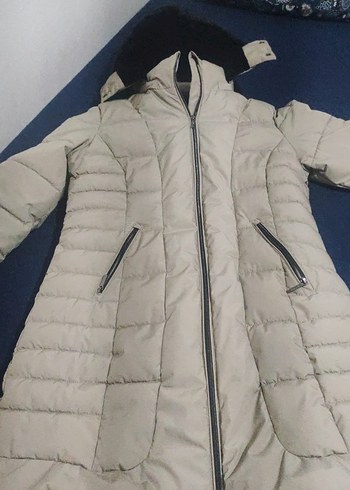 Krem Kemerli Kadın Uzun Kışlık Mont - Görsel 2