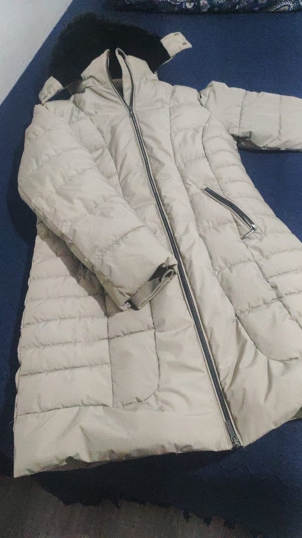 Krem Kemerli Kadın Uzun Kışlık Mont - Görsel 4