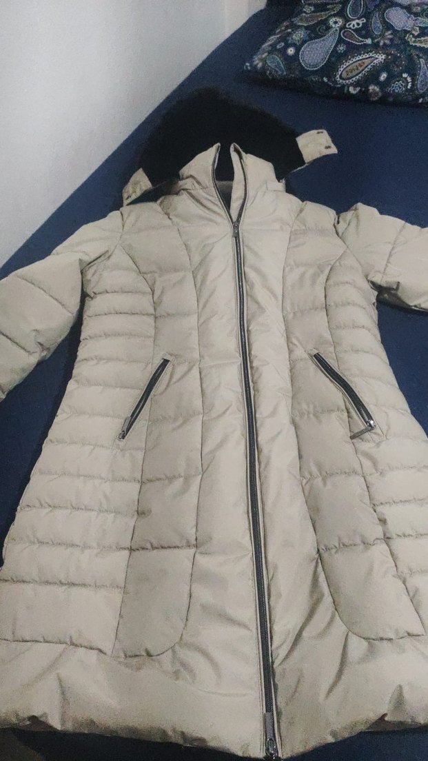 Krem Kemerli Kadın Uzun Kışlık Mont - Görsel 2