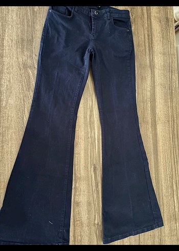 s Beden Lacivert Kadın Denim Pantolon düşük bel İspanyol paça
