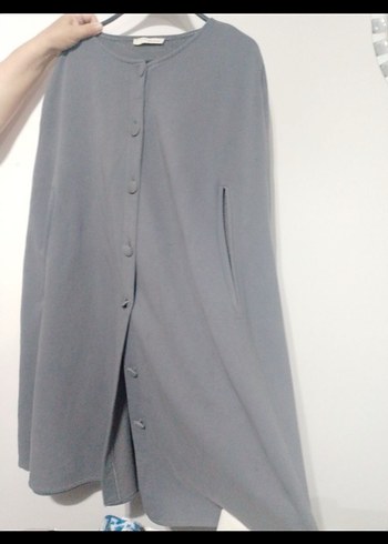 Zara Düğmeli Gri Midi panço ceket