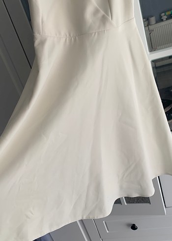 V Yaka Beyaz Midi Elbise nikah için uygun - Görsel 5