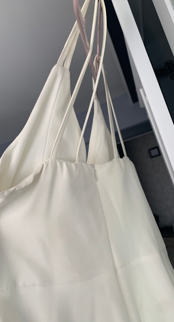 V Yaka Beyaz Midi Elbise nikah için uygun - Görsel 4