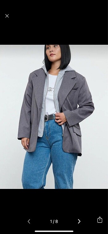 xl Beden gri Renk Blazer ceket