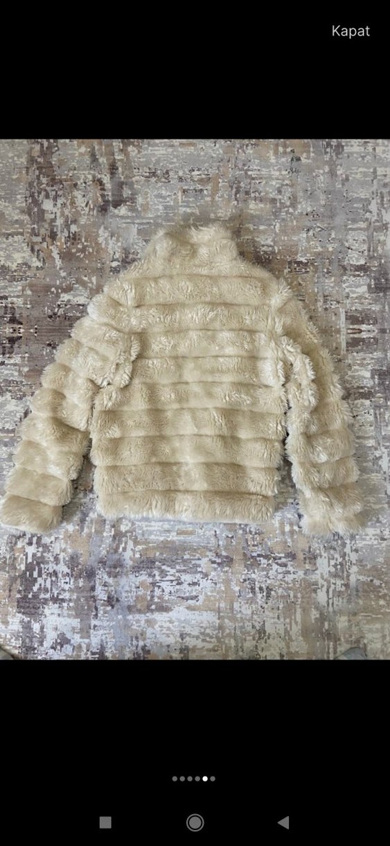 Bej KadınKürk Mont Yüksek Yaka - Görsel 2