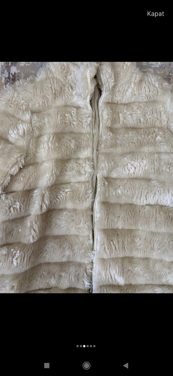 Bej KadınKürk Mont Yüksek Yaka - Görsel 4