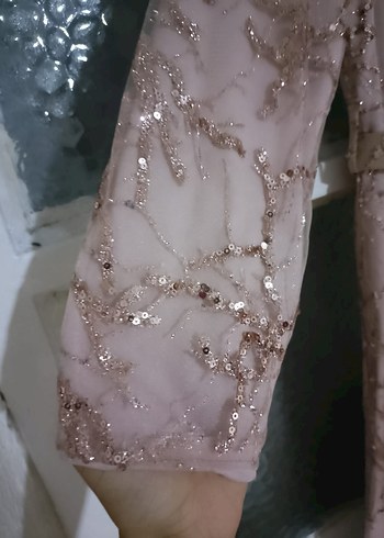 Bej Nakışlı Uzun Vintage Abiye Elbise tesettür abiye - Görsel 9