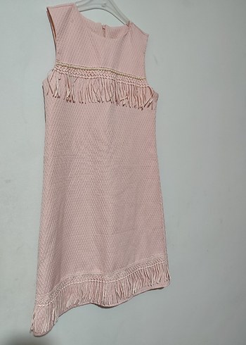 Pembe Bohem Nakışlı Kolsuz Kız Elbisesi